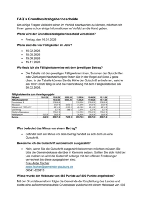 Meldung: FAQ zum neuen Grundbesitzabgabenbescheid