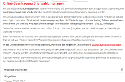 Information zur Beantragung von Briefwahlunterlagen für die Bundestagwahl (Bild vergrößern)
