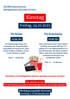 DRK-Ortsvereine der Samtgemeinde Lühe laden ein: Kinotag am 24.01.2025 (Bild vergr&ouml;&szlig;ern)