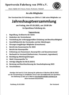 Tagesordnung JHV