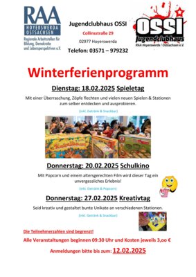 Foto zur Meldung: Hortangebote Winterferien 2025 Foto zur Meldung: Hortangebote Winterferien 2025