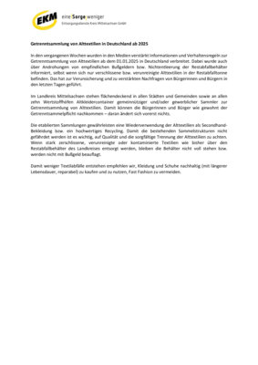 Getrenntsammlung von Alttextilien in Deutschland ab 01.01.2025 (Bild vergrößern)