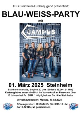 Blau-Weiß-Party am 1.3.2025, Kartenvorverkauf ab 10. Februar (Bild vergrößern)