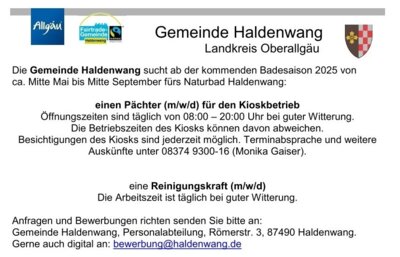 Stellenanzeige Naturbad Pächter und Reinigung (m/w/d)