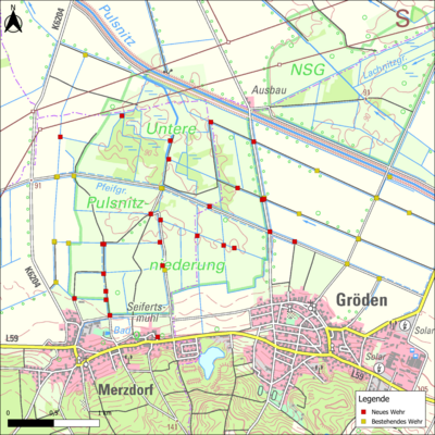 Übersichtskarte Stauanlagen im Merzdorfer Polder