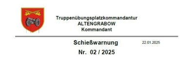 Schießwarnung Februar 2025 (Bild vergrößern)