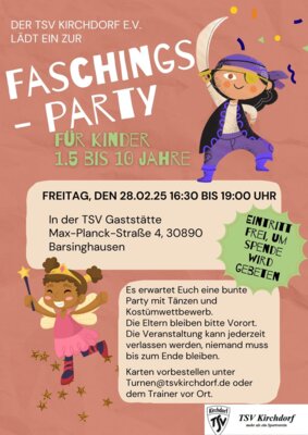 Flyer TSV K Faschingsparty für Kinder 28022025