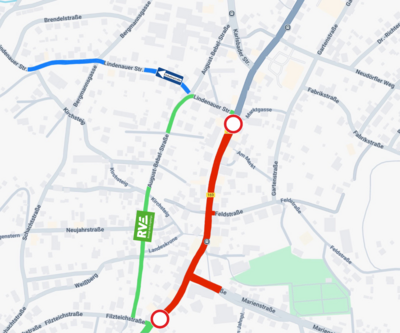 VOLLSPERRUNG DER B 169 - KNOTEN MARIENSTRAßE UND FELDSTRAßE (Bild vergrößern)