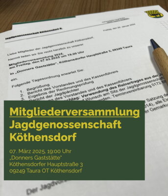 Meldung: Mitgliederversammlung Jagdgenossenschaft Köthensdorf 2025