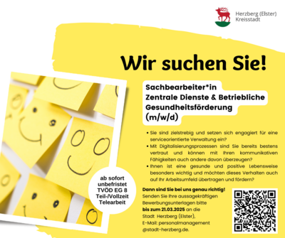 Stellenausschreibung Zentrale Dienste & Betriebliche Gesundheitsförderung