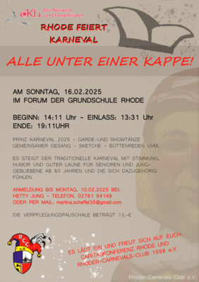 Die Rhoder Caritas Konferenz und der Rhoder Carnevals Club 1998e.V. Laden ein zum Seniorenkarneval (Bild vergrößern)