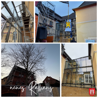 Neues Rathaus nimmt Gestalt an - Glasspange als zentrales Element installiert (Bild vergrößern)