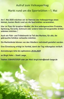 Aufruf zum Volkssporttag:  Markt rund um die Sportstätten – 1. Mai 2025