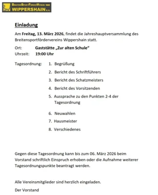 Jahreshauptversammlung 2026 Breitensportförderverein 1989 Wippershain e.V. (Bild vergr&ouml;&szlig;ern)