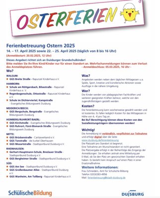 Anmeldungen zur Osterferienbetreuung