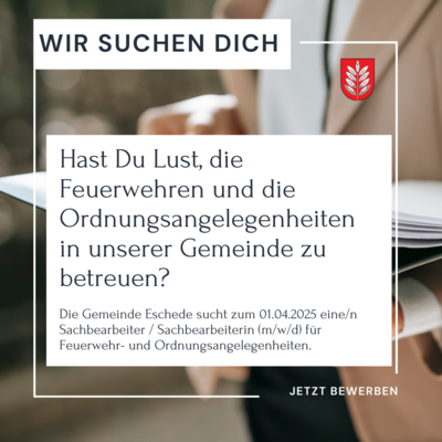 Wir suchen Verstärkung zum 01.04.2025 (Bild vergr&ouml;&szlig;ern)