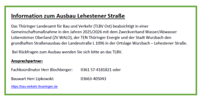 Information zum Ausbau Lehestener Straße