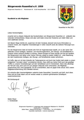 Rundschreiben an alle Mitglieder Mai 2021 (Bild vergrößern)