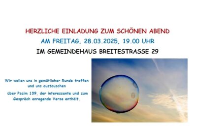 Freitag, 28. März 2025, 19:00 Uhr, Schöner Abend im Gemeindehaus Breite Str. 29