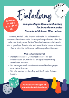 Einladung zum geselligen Spielenachmittag für Erwachsene