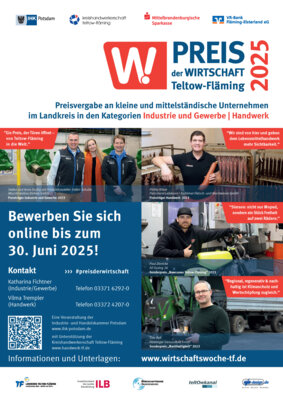 PREIS DER WIRTSCHAFT Teltow-Fläming 2025 - Kleine und mittelständische Unternehmen aus Teltow-Fläming gesucht (Bild vergrößern)
