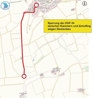 Sperrung der DGF 24 zwischen Kammern und Zeholfing wegen Deckenbau und Asphaltierung ab 17.03.2025