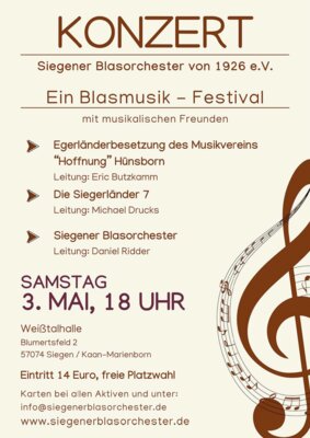 Meldung: Blasmusik-Festival mit musikalischen Freunden am 03.05.2025  - Termin eintragen und schon jetzt Karten sichern!