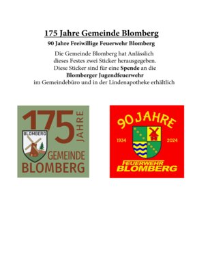 Meldung: 175 Jahre Gemeinde Blomberg und                                                                   90 Jahre Freiwillige Feuerwehr Blomberg