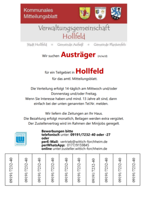 Austräger für das amtliche Mitteilungsblatt