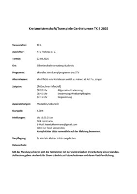 Ausschreibung Kreismeisterschaft Gerätturnen 2025 - 22. März 2025 (Bild vergrößern)