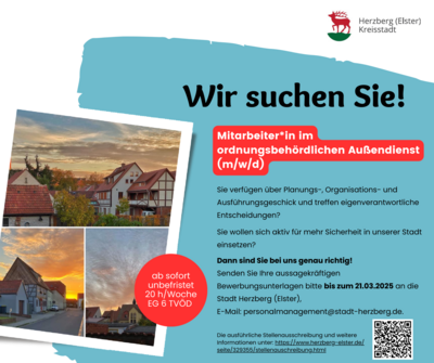 Stellenausschreibung Mitarbeiter*in im ordnungsbehördlichen Außendienst (m/w/d)