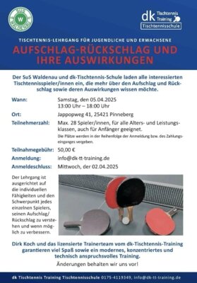 Tischtennis-Lehrgang für Jugendliche und Erwachsene