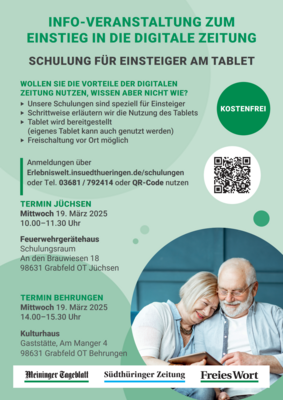 📱 Tablet-Schulung für Anfänger – Mittwoch, 19.03.2025, in Jüchsen und Behrungen 📰✨