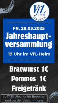 Meldung: 28. März: Jahreshauptversammlung des Gesamtvereins