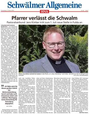 Pfarrer verlässt die Schwalm
