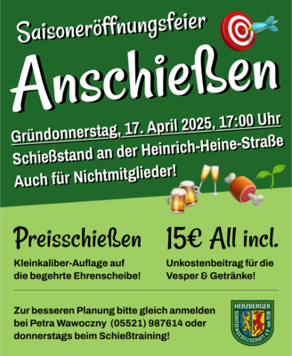 Meldung: Anschießen am Gründonnerstag, den 17. April 2025!  ����