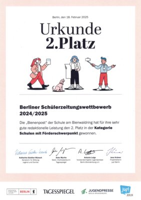 Meldung: „Bienenpost“ beim Schülerzeitungswettbewerb ausgezeichnet!
