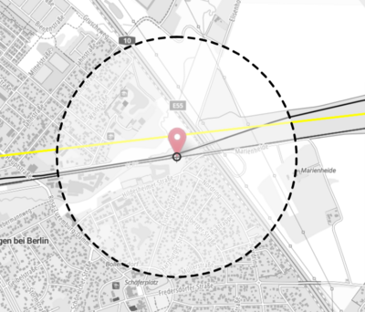 Zeichnung mit Radius der zu erwartenden Beeinträchtigung