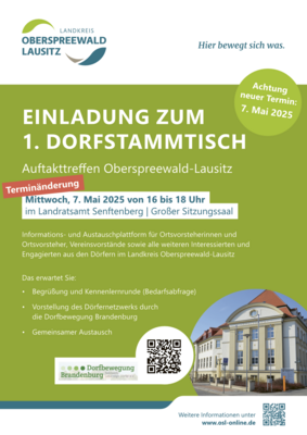 Achtung Terminänderung! Einladung zum 1. Dorfstammtisch OSL | 7. Mai 2025, 16 – 18 Uhr im Kreishaus Senftenberg