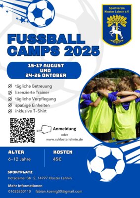 Fußballcamps Lehnin 2025 - jetzt anmelden! (Bild vergrößern)