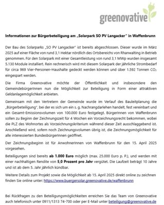 Bürgerbeteiligung am "Solarpark SO PV Langacker"