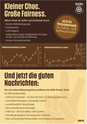 Neuer Aufsteller zu den aktuellen Preiserhöhungen bei Kaffee und Schokolade