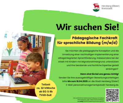 Meldung: Wir suchen Sie! Als Fachkraft für sprachliche Bildung (m/w/d)