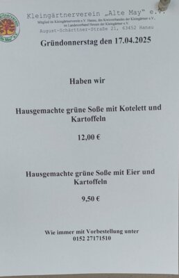 Essen in der Alten May Gründonnerstag 17.04.2025