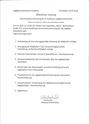 ©Einladung Jagdgenossenschaft Ermsleben