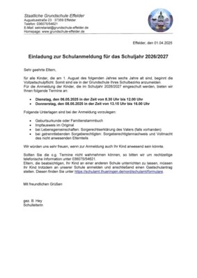 Meldung: Schulanmeldung