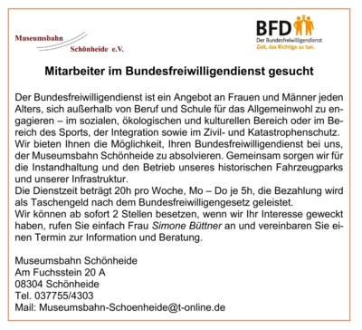 Mitarbeiter im Bundesfreiwilligendienst gesucht (Bild vergrößern)