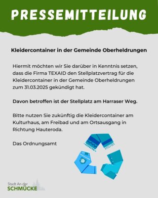 Meldung: PM - Kleidercontainer in der Gemeinde Oberheldrungen