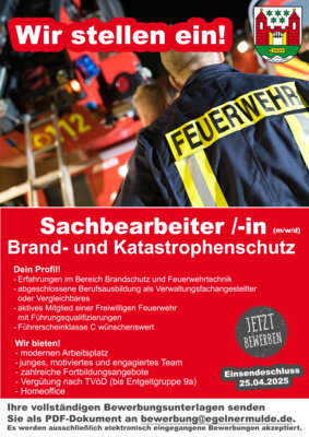 Jetzt bewerben: Sachbearbeiter (m/w/d) Brand- und Katastrophenschutz gesucht!