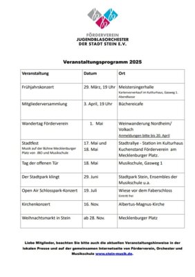 Veranstaltungsprogramm 2025 Förderverein (Bild vergrößern)